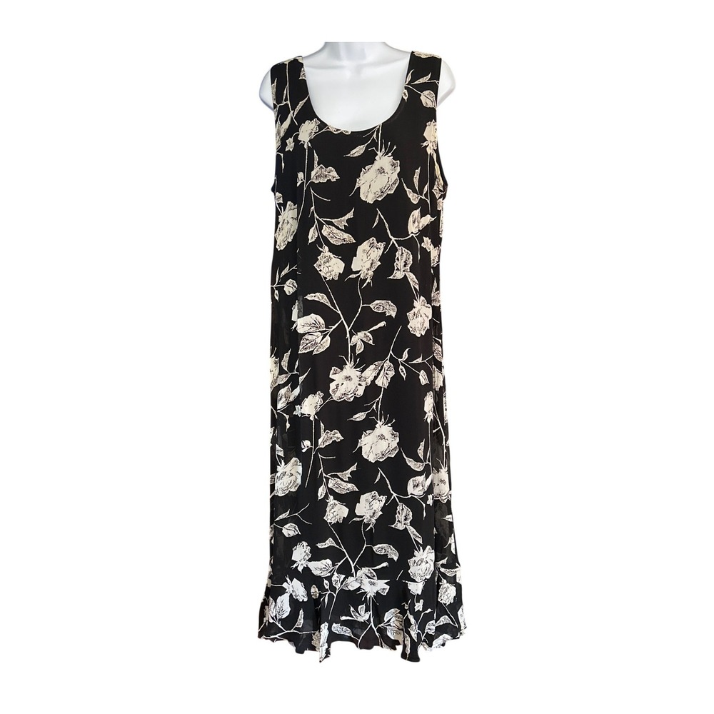 90s Jenny Helene Maxi Dress Whimsigoth Dark Floral Print Sleeveless Rayon Large
